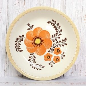 Large Vintage Pottery Salad Pasta Serving Bowl Orange Flower Jeanette Ceramic